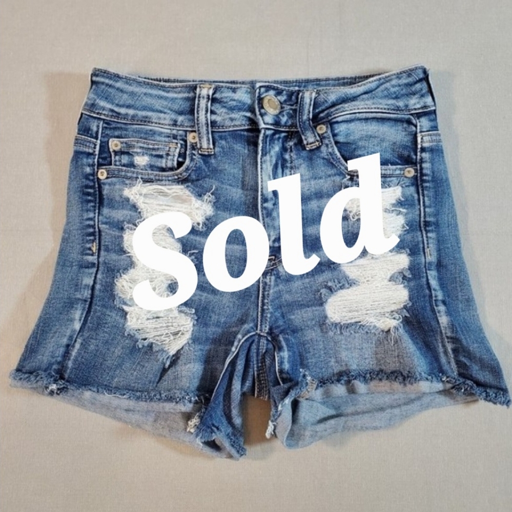 American Eagle Shorts High Rise Shortie Blue Jean Denim Stretch Womens Size 2